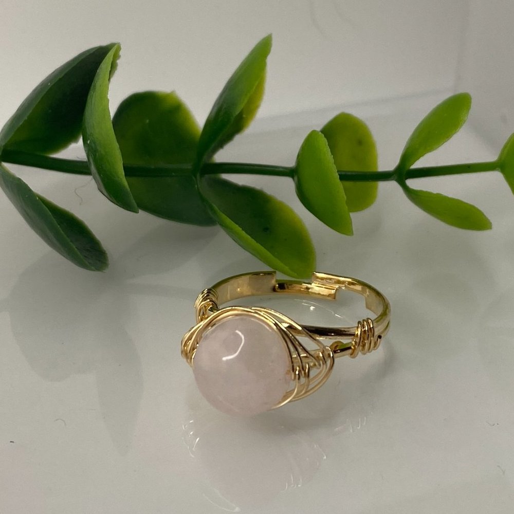 Rose Quartz Gold Color Adjustable Ring - Picture 1 of 3
